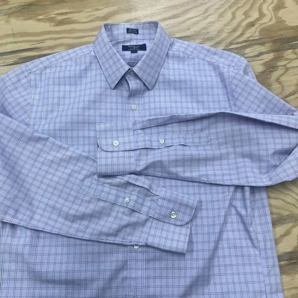 J. Crew Thompson Shirtings Wrinkle Free Purple White Plaid Check Size M 15 15.5